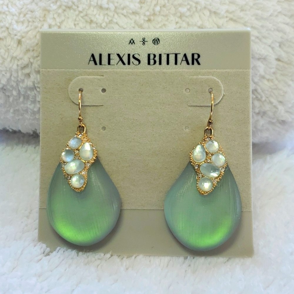 Alexis Bittar Seafoam Green Lucite with Crystals Accents Dangle/Drop Earrings